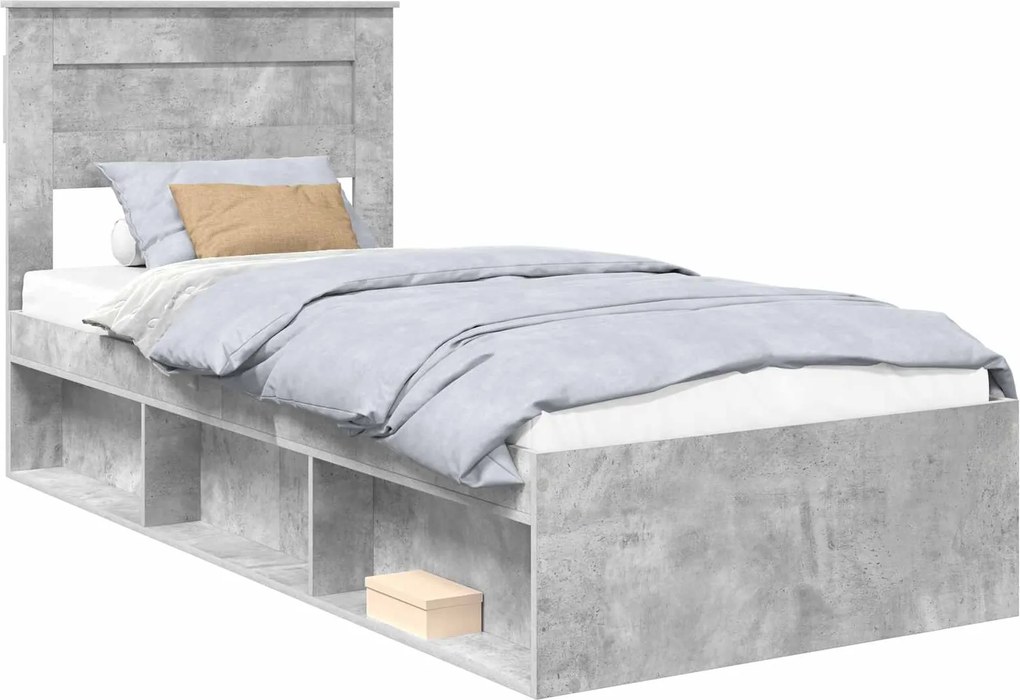 vidaXL Cadru de pat cu headboard Beton 90 x 200 cm Lemn de pin masiv