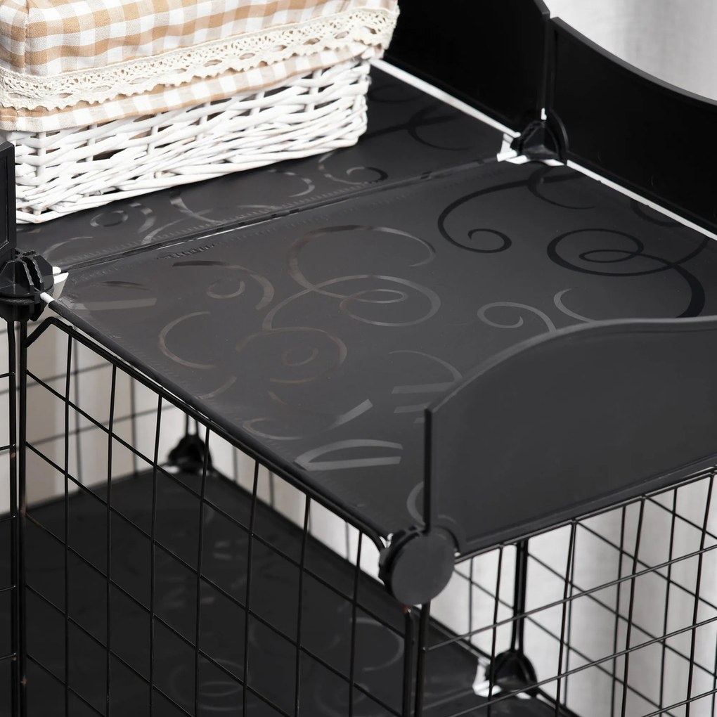 PawHut Țarc Modular pentru Animale de Talie Mică, cu Panouri și Accesorii, 105x70x116 cm, Negru | Aosom Romania