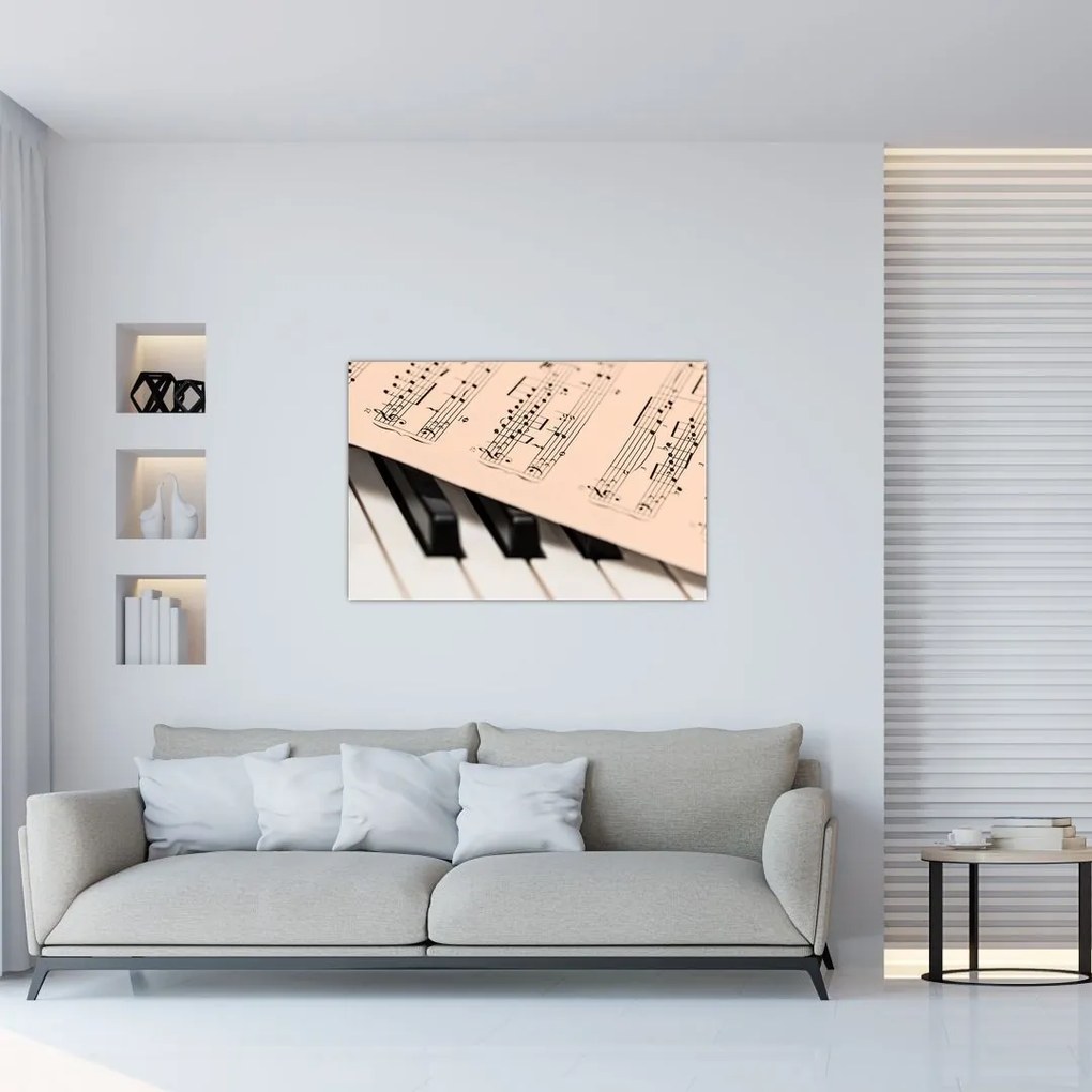 Tablou cu pian și notele muzicale (90x60 cm)