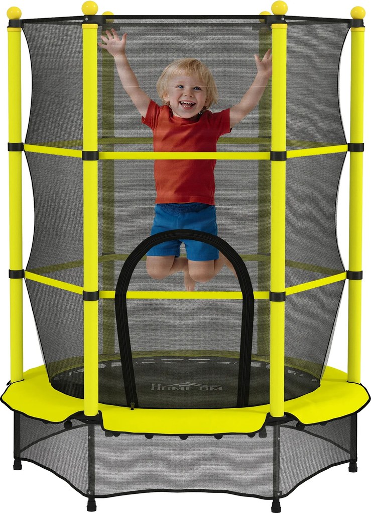 HOMCOM Trambulină Ø140 cm pentru copii 3-10 ani cu plasă de siguranță, capacitate 50 kg, interior/exterior, galben | Aosom Romania