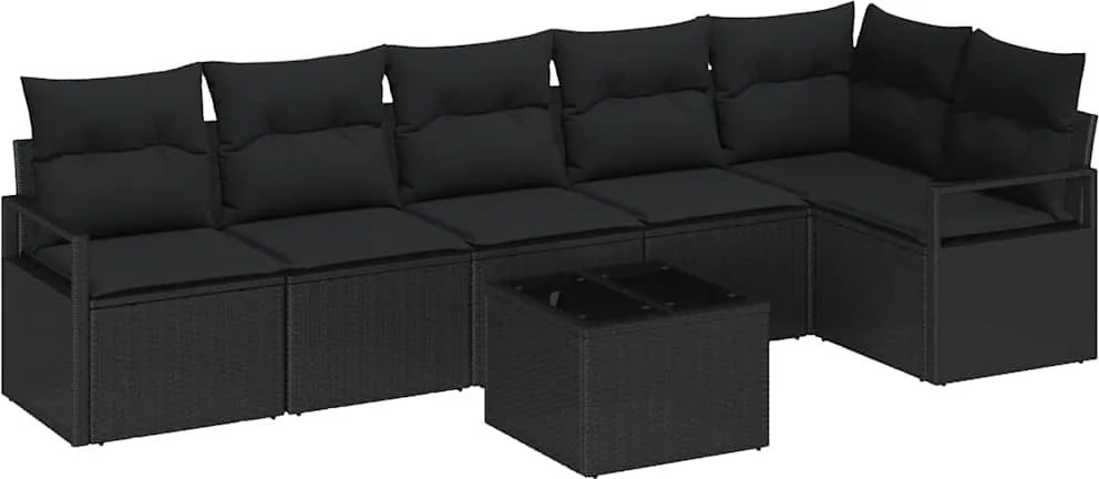 vidaXL Set de canapele pentru grădină cu pernă 7 pcs Negru poliratan
