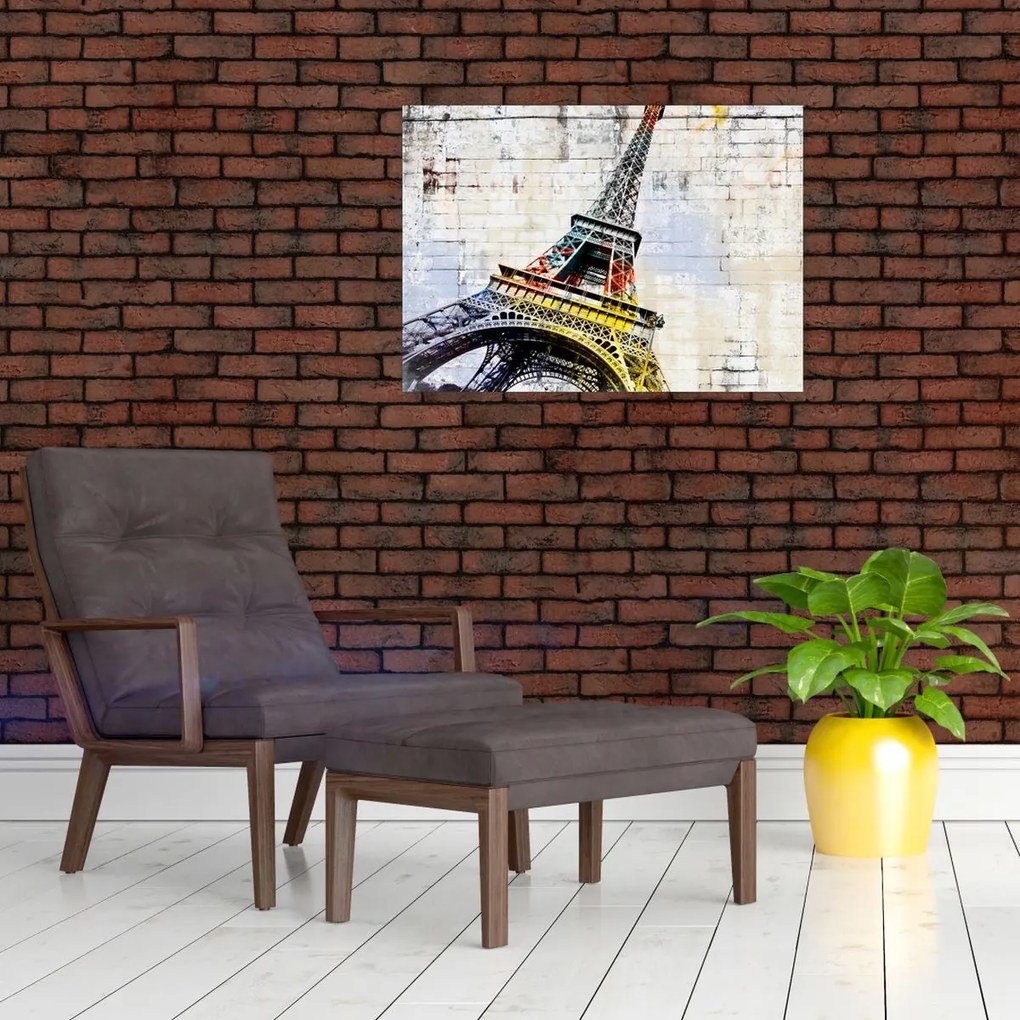 Tablou pe sticlă - Arta digitală a Turnului Eiffel (70x50 cm)