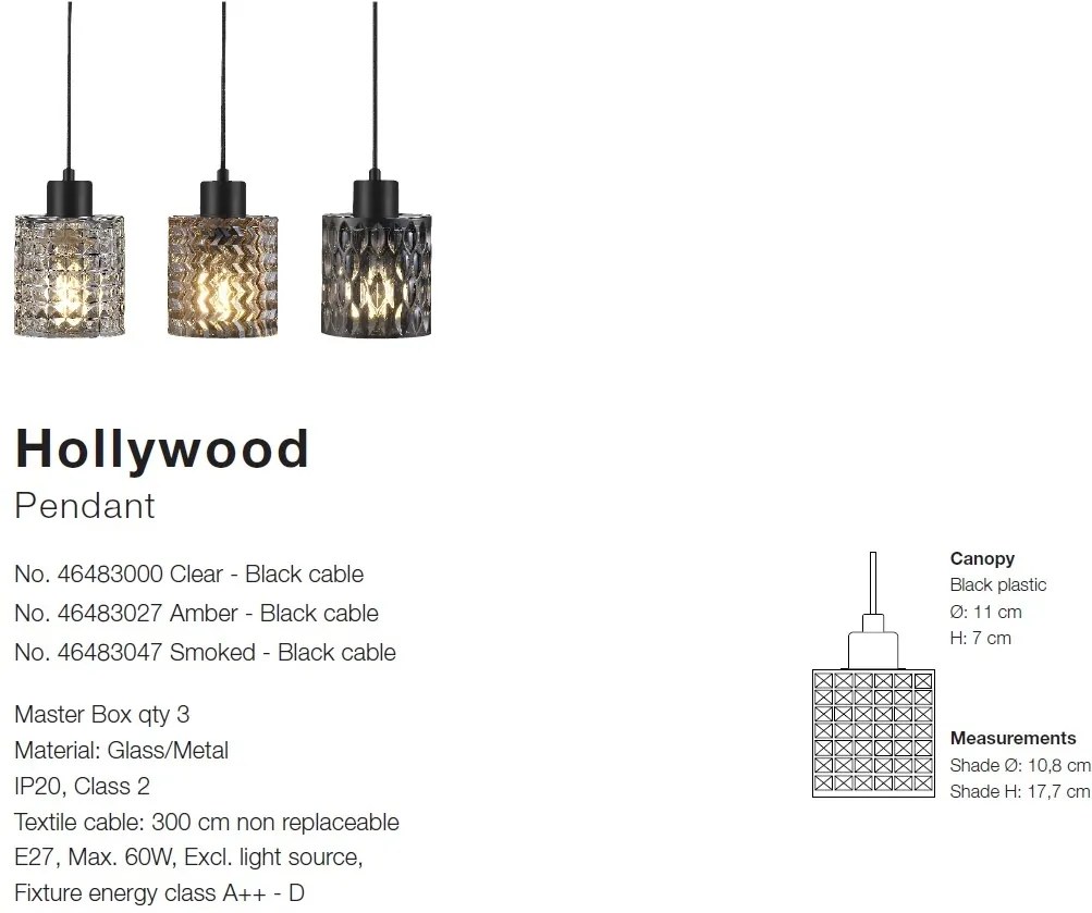 Pendul design modern Hollywood, sticla chihlimbar 46483027 NL