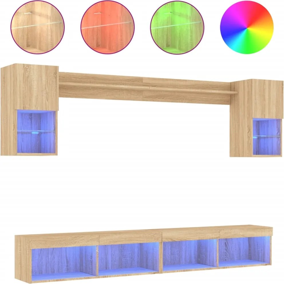 vidaXL Unități de perete TV cu LED-uri, 6 piese, stejar sonoma, lemn
