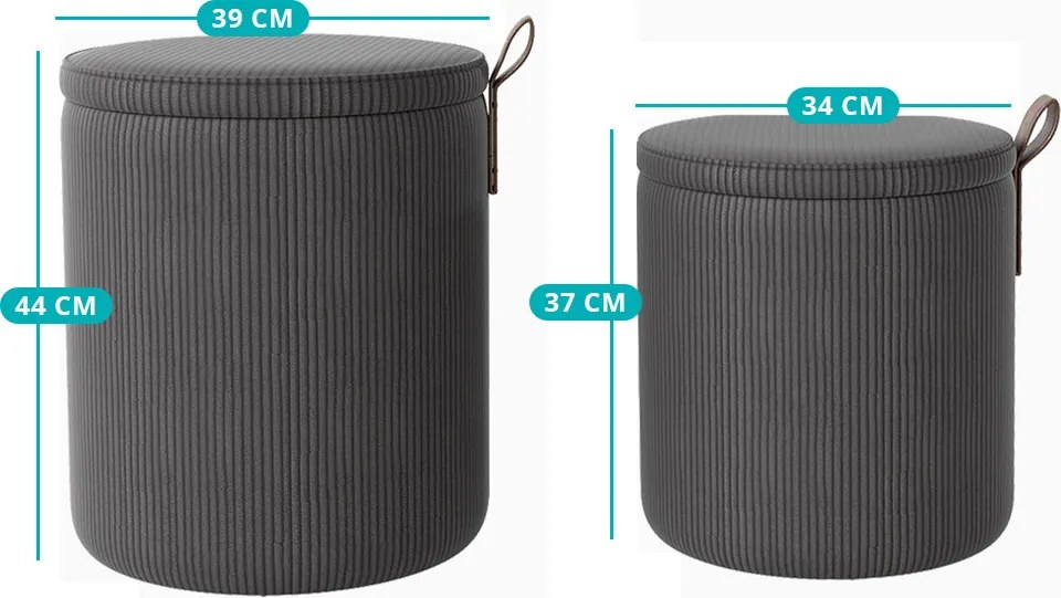 Set 2 pufuri cu spațiu de depozitare, gri