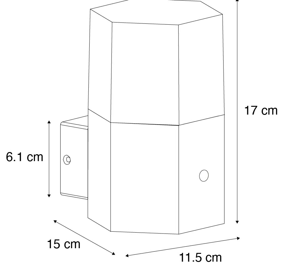 Aplică de perete exterioară neagră cu sticlă fumurie hexagon și senzor de crepuscul - Denmark
