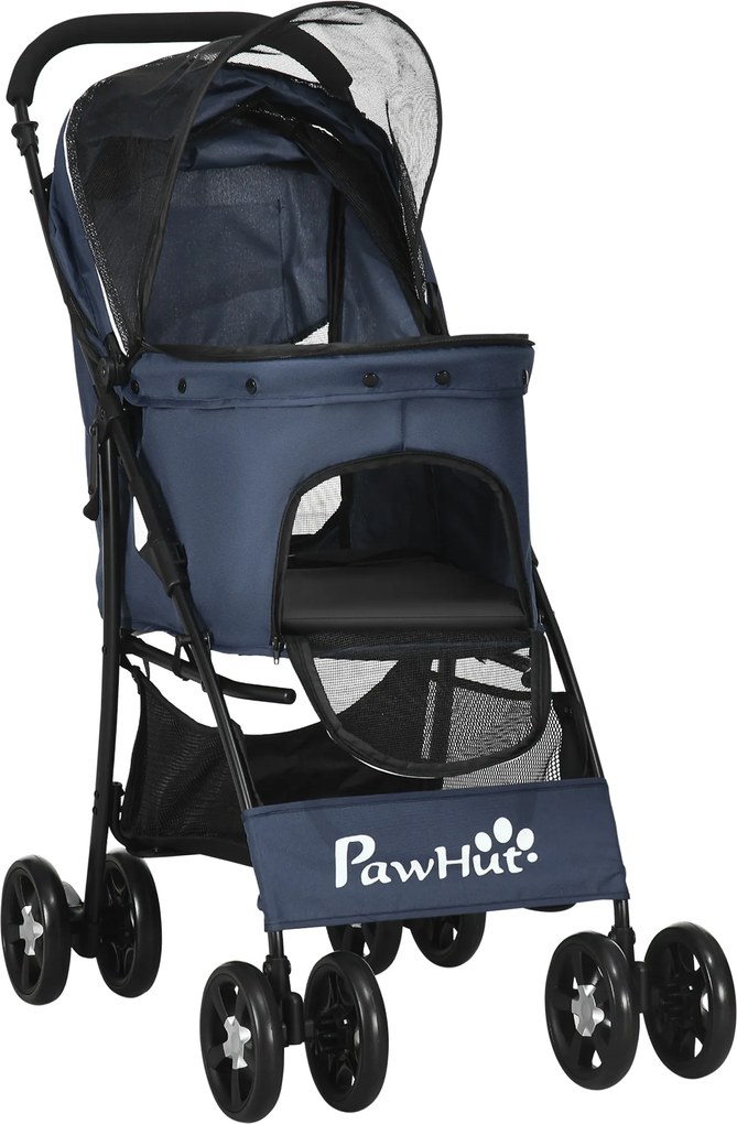 PawHut cărucior pentru câini, pliabil, 1 coș, 1 pernă, 1 buzunar lateral, 81 cm x 48 cm x 99 cm, gri | Aosom Romania