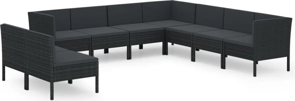 vidaXL Set mobilier de grădină cu perne, 9 piese, negru, poliratan