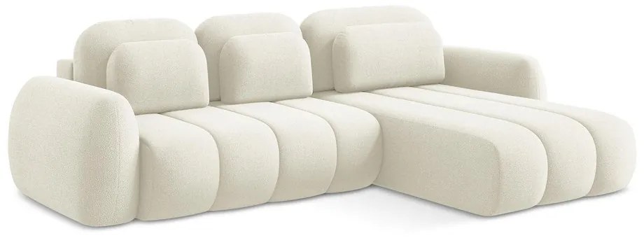 Colțar bej extensibil/cu spațiu de depozitare cu tapițerie din țesătură bouclé (cu colț pe partea dreaptă/cu șezlong) Pele – Makamii