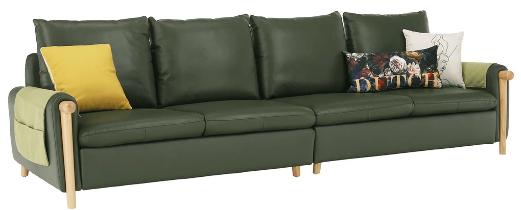 Canapea complet tapiţată cu 4 locuri, piele / piele ecologică verde măslin, LINSY