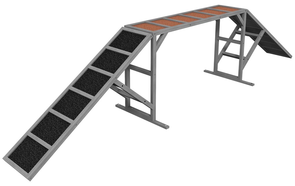 PawHut Rampă de agilitate pentru câini, echipament de agilitate pentru câini, bare de siguranță, suprafață antiderapantă 325x55x69 cm gri | Aosom Romania