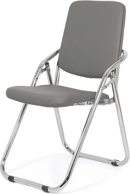 Scaun pliabil gri HRC 609 din piele ecologică și cadru metalic cromat