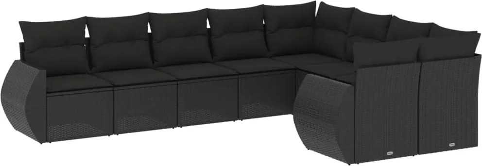 vidaXL Set mobilier de grădină cu perne, 9 piese, negru, poliratan