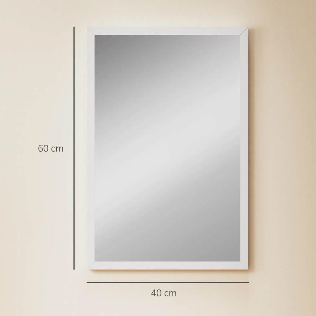 HOMCOM Oglindă de perete dreptunghiulară cu cârlige, din sticlă și MDF, 40x60 cm, albă | Aosom Romania