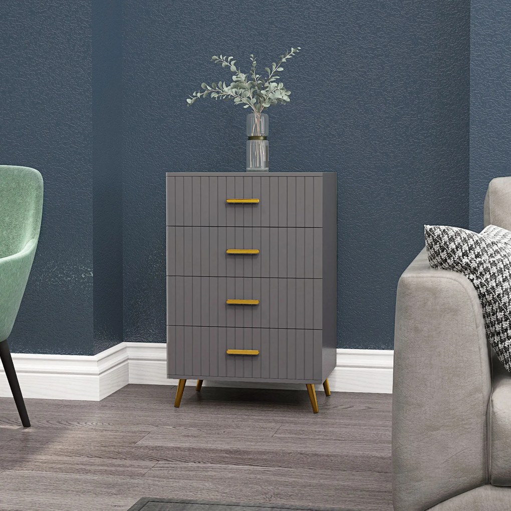 HOMCOM Comodă Modernă cu 4 Sertare, Unitate Sertar Depozitare cu Picioare din Aluminiu, 60x40x90 cm, Gri Închis