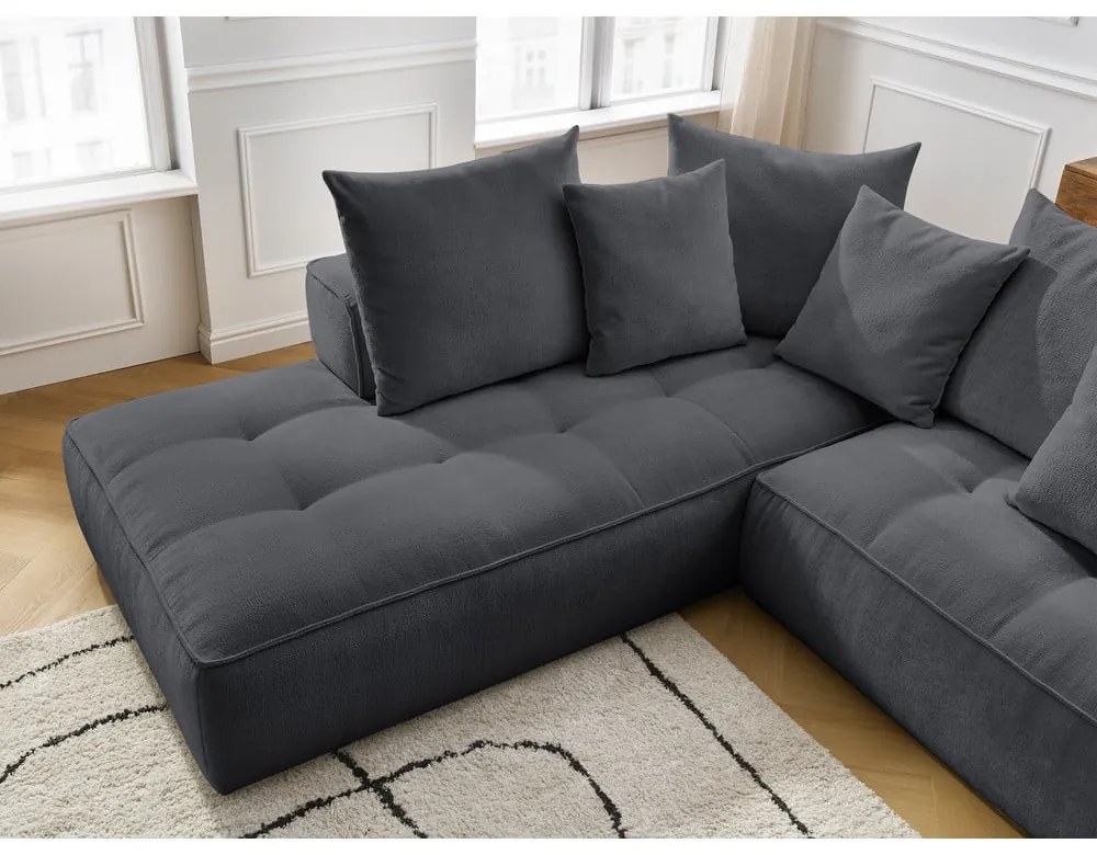 Colțar gri închis cu tapițerie din chenille (cu colț pe partea dreaptă/în formă de ”L”) Whesley – Bobochic Paris