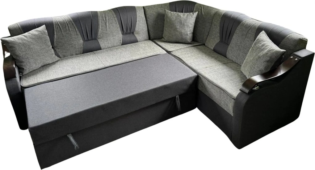 Coltar VALAHIA extensibil, cu lada de depozitare, stofa gri, 270x220x90 Gri