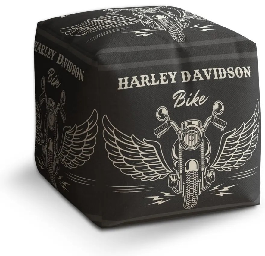 Taburet Cube Harley-Davidson cu aripi, negru