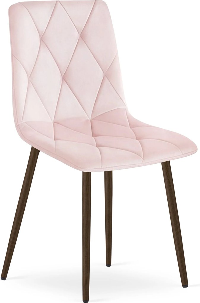 Scaun Bucatarie/Dining Fido Picioare Finisaj Lemn Culoare Nuc, Catifea Roz Deschis