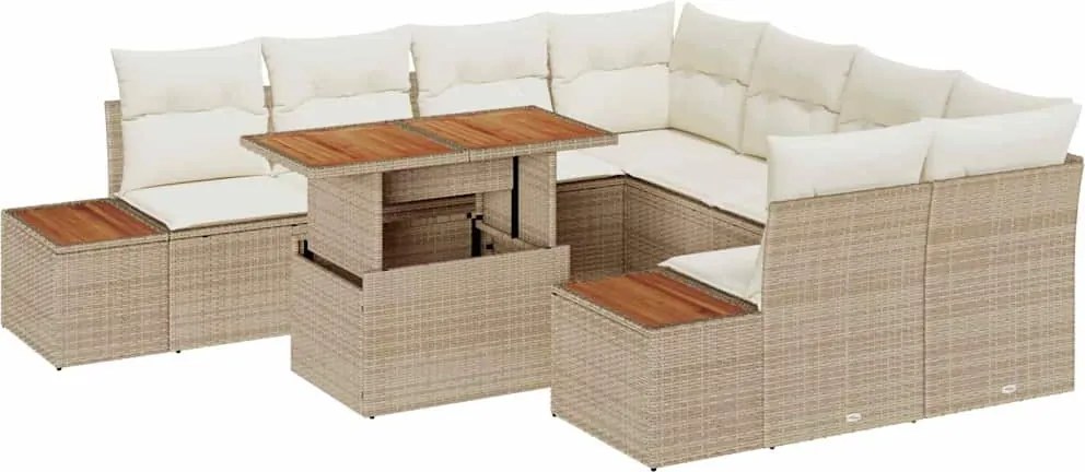 vidaXL Set de canapele pentru grădină 9 pcs Bej Rattan poli
