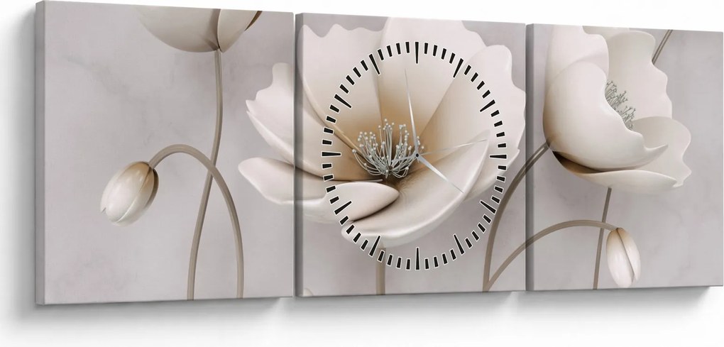Tablou cu florile albe (cu ceas) (90x30 cm)