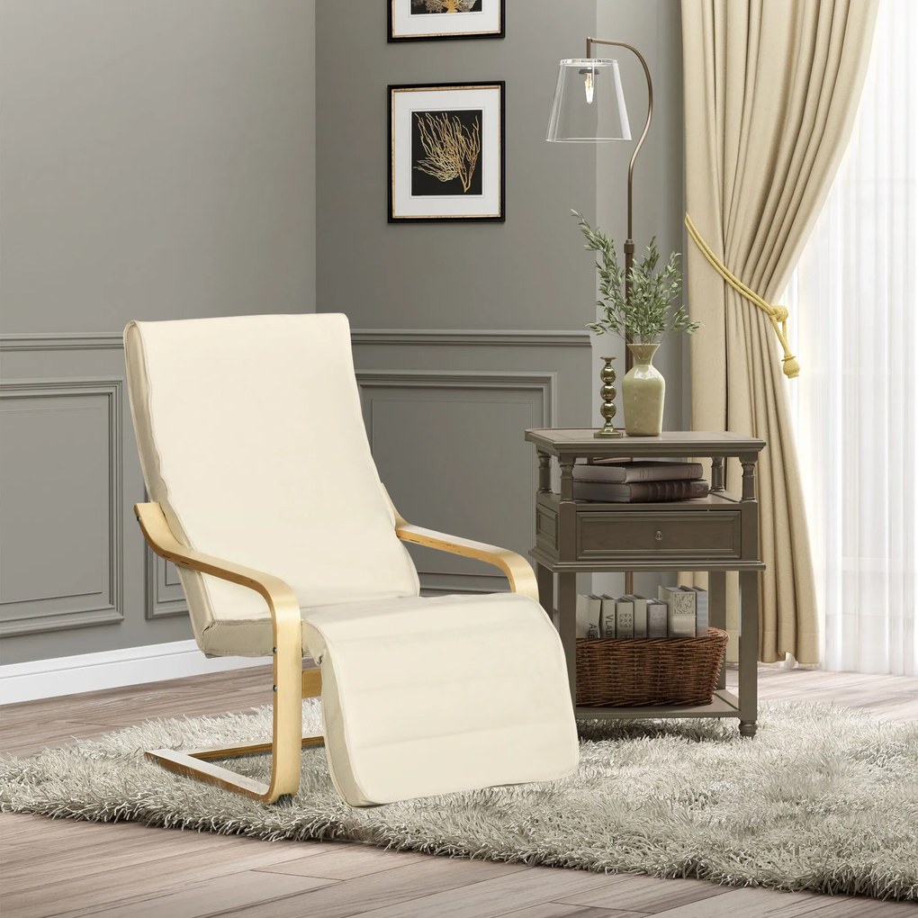 HOMCOM Fotoliu Relax cu Suport pentru Picioare Reglabil în 5 Nivele și Tetieră, 66,5x94x100 cm, Crem | Aosom Romania