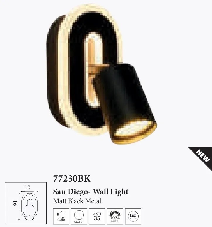 Aplica de perete cu spot metal negru San Diego