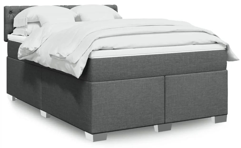 vidaXL Pat box spring cu saltea, gri închis, 140x200 cm, textil