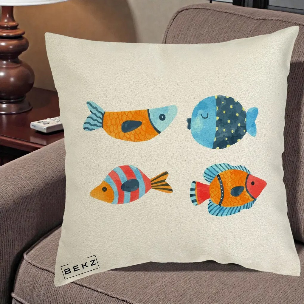 Perna Decorativa Pesti Acuarela, 40x40 cm, Ecru, Husa Detasabila, Perna Inclusa, BEKZ®