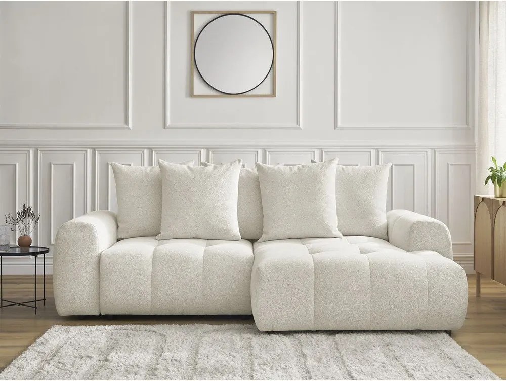 Colțar alb extensibil/cu spațiu de depozitare cu tapițerie din chenille (cu colț pe partea dreaptă/cu șezlong) Roxelane – Bobochic Paris