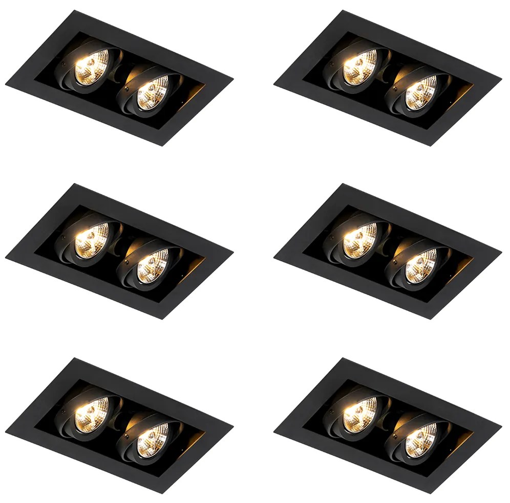 Set de 6 spoturi încastrate moderne negre cu 2 lumini reglabile - Oneon 70
