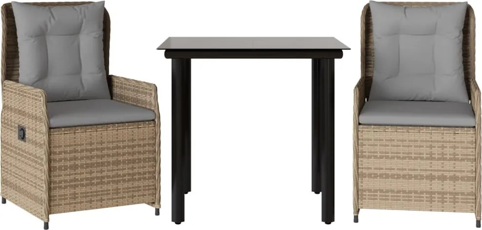 vidaXL Set mobilier de grădină cu perne, 3 piese, bej, poliratan
