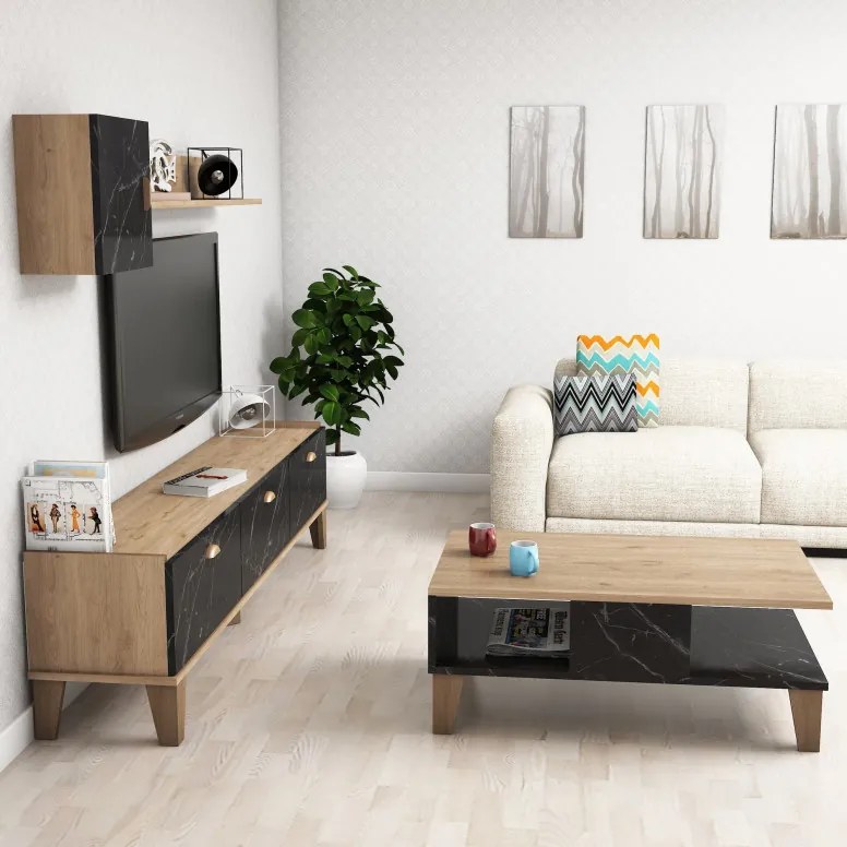 Set Comoda TV si Masuta de Cafea Living SumerG5030 Oak-Marble