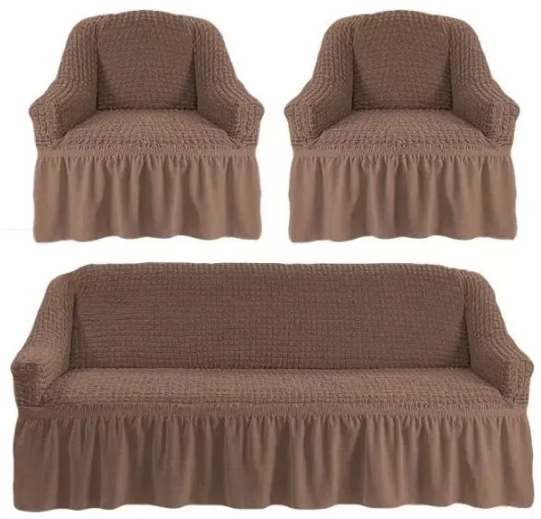 Set huse elastice, canapea 3 locuri + 2 fotolii, creponate, bej cacao cu lapte, HC-01-BJC