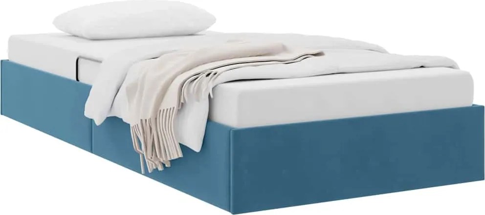 vidaXL Pat cu storage cu headboard Albastru închis 90 x 190 cm Catifea