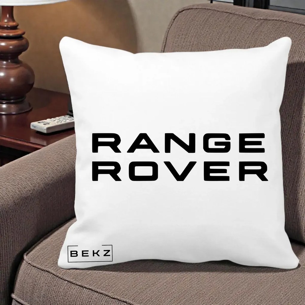 Perna Personalizata cu emblema Range Rover, 40x40 cm, Alba Mata, Husa Detasabila, Perna Inclusa, BEKZ®