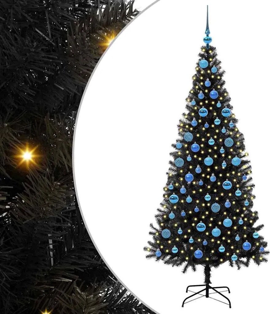 vidaXL Brad de Crăciun cu 300 LED cu suport Negru 180 cm PVC