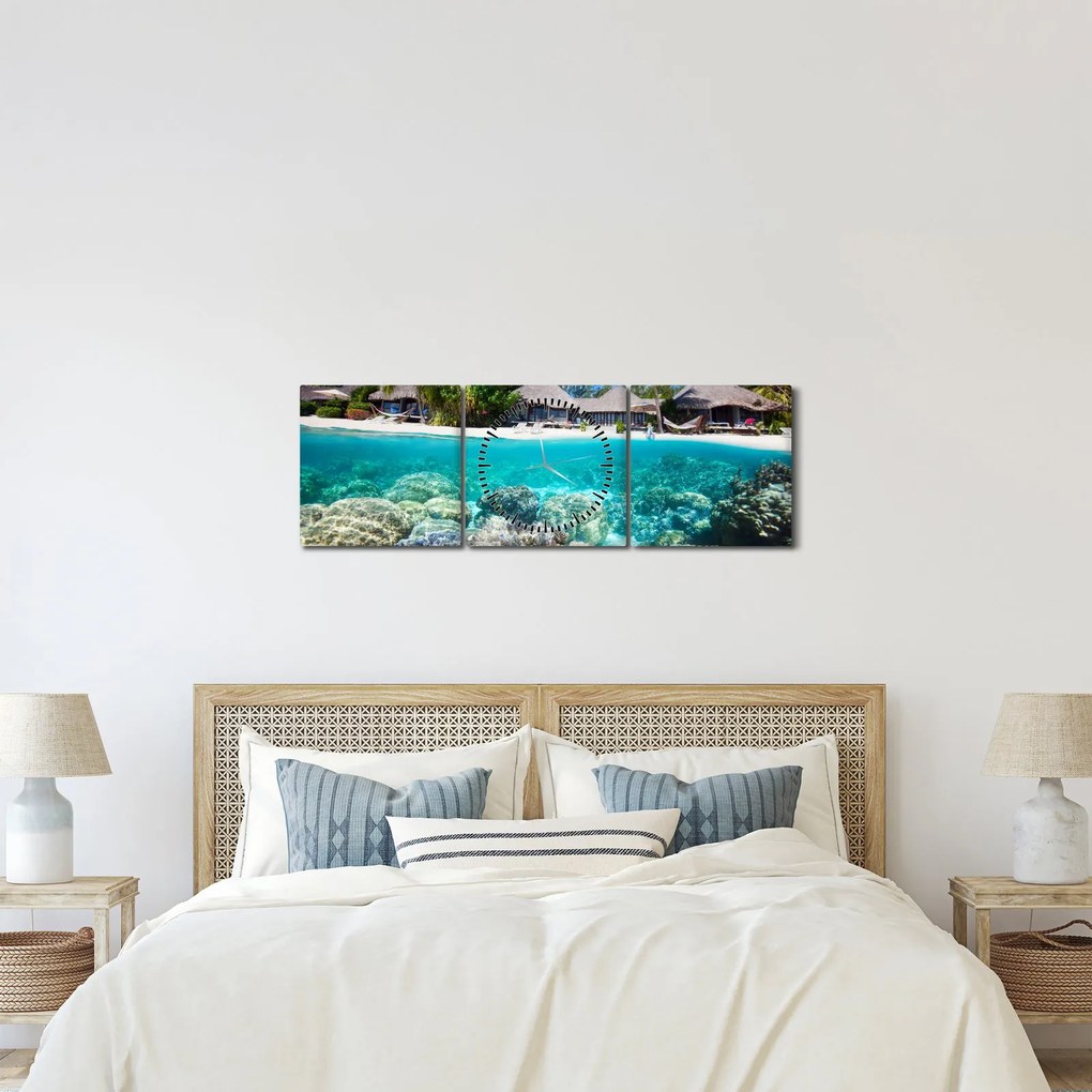 Tablou cu plaja pe insulă tropicală (cu ceas) (90x30 cm)