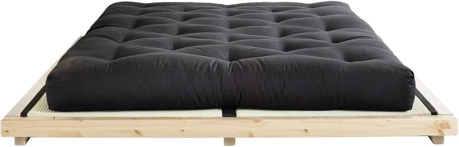 Pat dublu din lemn de pin cu saltea și tatami Karup Design Dock Comfort Mat Natural/Black, 140 x 200 cm