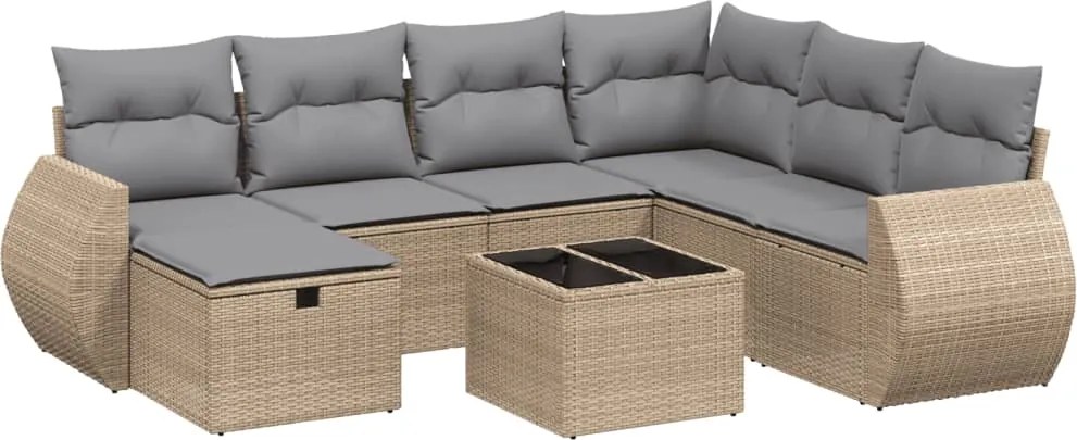 vidaXL Set canapele de grădină, 8 piese, cu perne, bej, poliratan