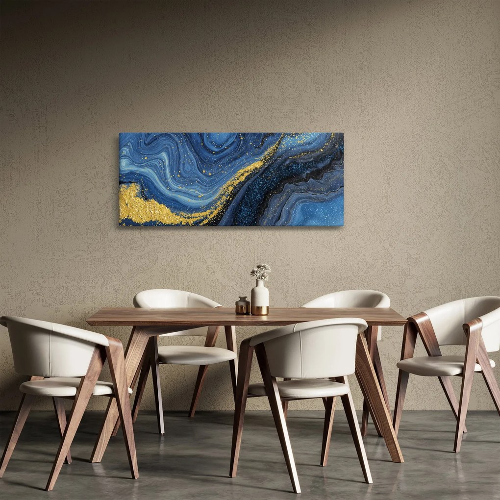 Tablou - Abstracție albastru-aurie (120x50 cm)