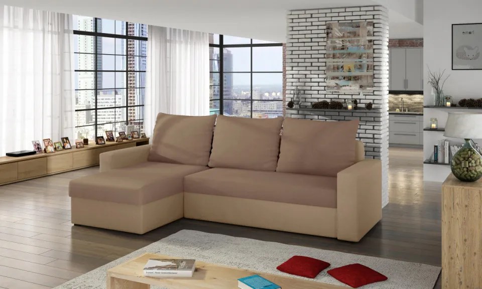 Coltar extensibil cu spatiu pentru depozitare, 237x90x150 cm, Livio 01. Eltap (Culoare: Bej / Maro)