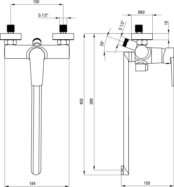 Tubo Baterie pentru chiuvetă, montare pe perete, cu pipă alungită - racord furtun Finisaj: Crom BUT_056M