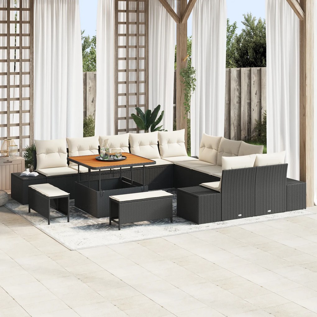 vidaXL Set de canapele pentru grădină 13 pcs Negru Rattan poli