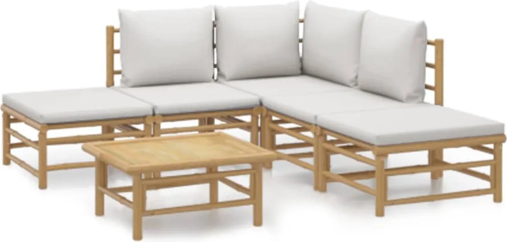 vidaXL Set mobilier de grădină cu perne gri deschis, 6 piese, bambus