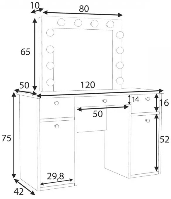 SEA537 - Set Masa toaleta cosmetica 120 cm machiaj oglinda masuta vanity, oglinda cu LED-uri - Alb