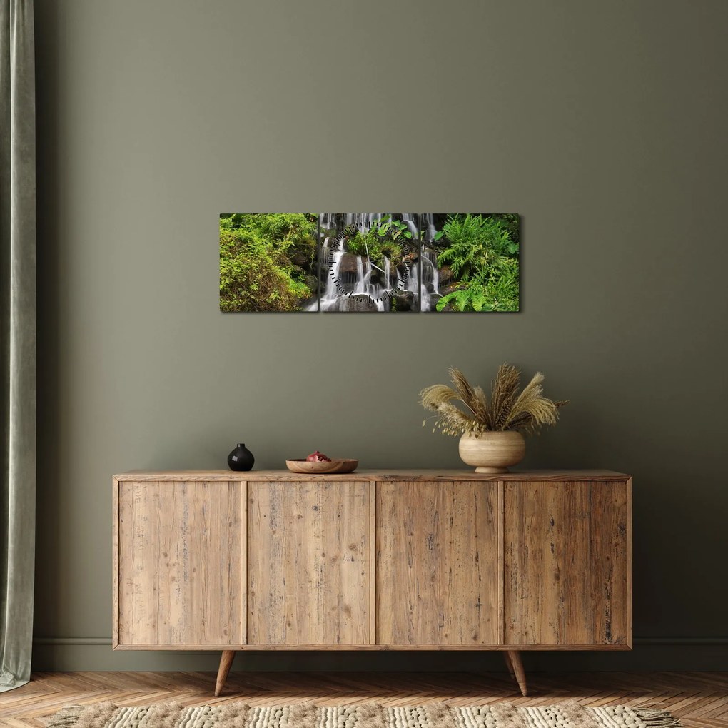 Tablou - Cascadă tropicală (cu ceas) (90x30 cm)