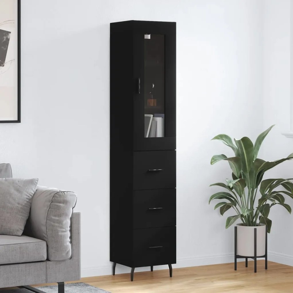 3199250 vidaXL Dulap înalt, negru, 34,5x34x180 cm, lemn prelucrat