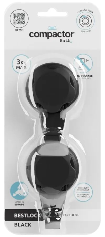 Set 2 cârlige autoadezive de perete Compactor Bestlock, negru