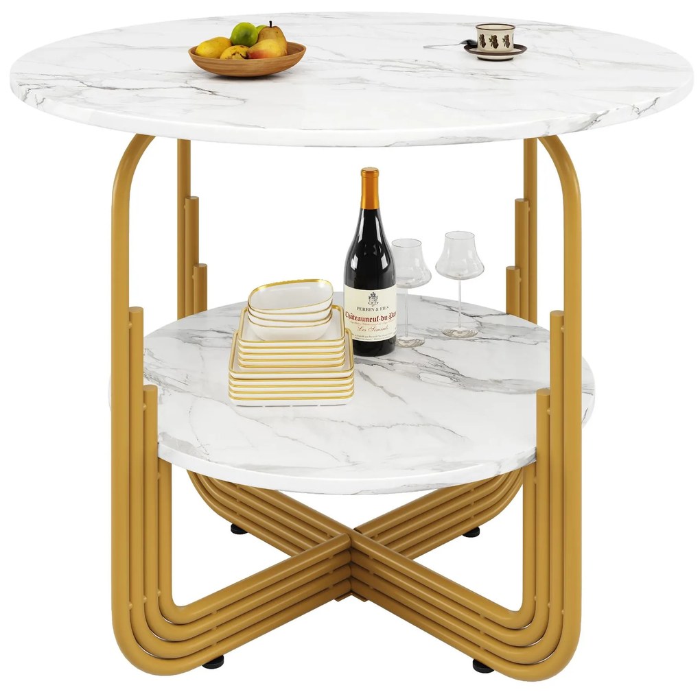 Masă rotundă de dining pentru 4 persoane, Alb+Auriu | Aosom Romania